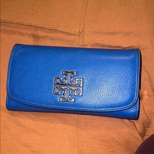 Tory Burch Gold Logo Blue Wallet
